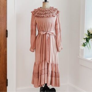 Romantic Doen Ruffled Swiss Dot Avena Dress Size Medium.